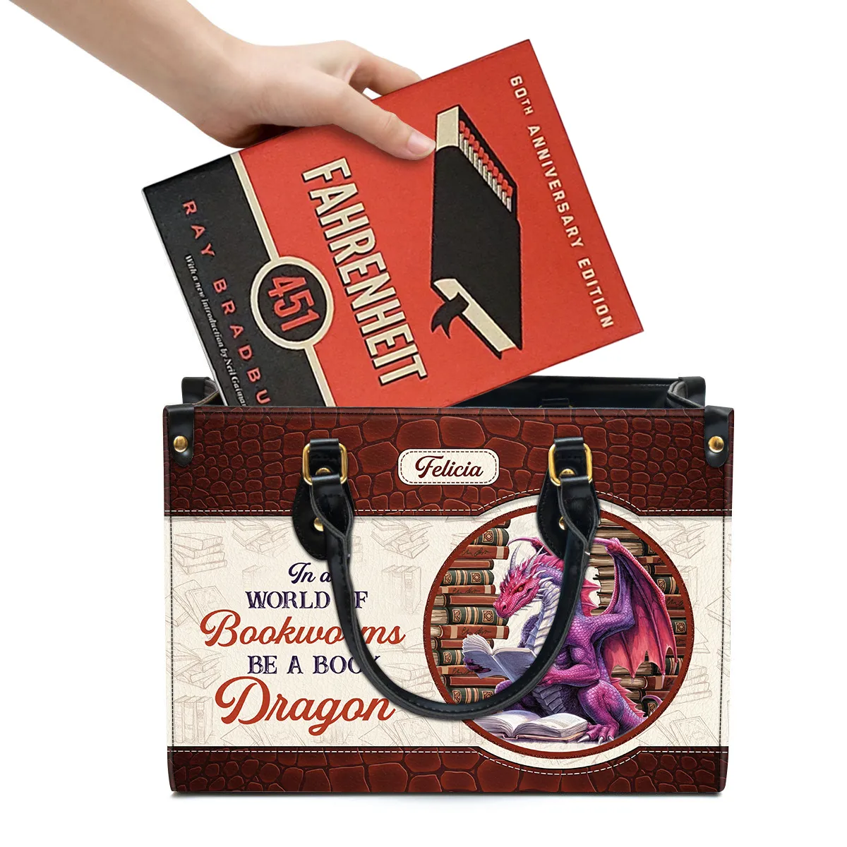 Be A Book Dragon Leather Handbag Book Lovers Gift LHB82