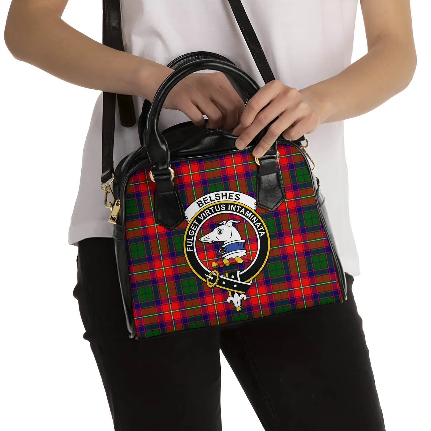 Belshes Tartan Shoulder Handbags with Family Crest