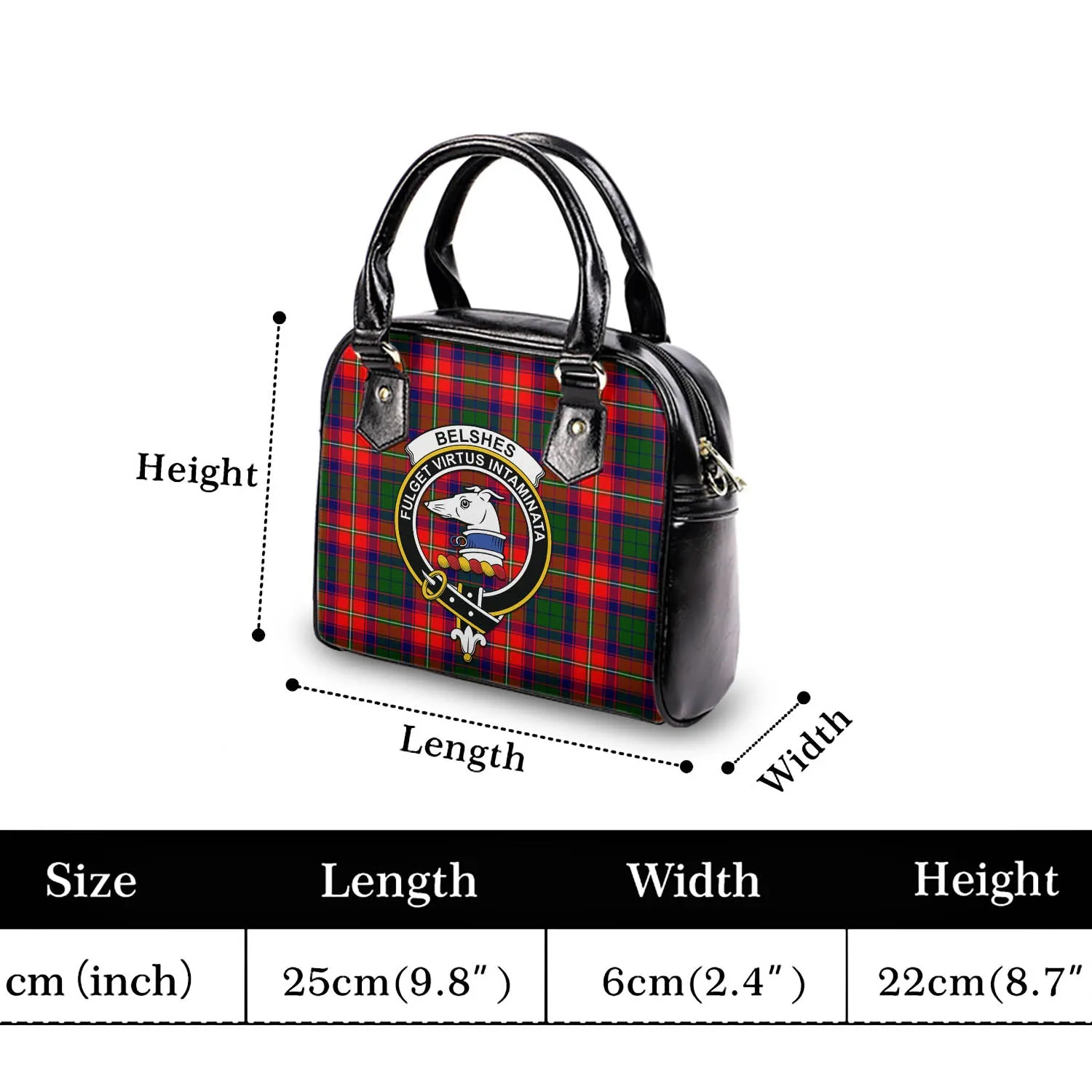 Belshes Tartan Shoulder Handbags with Family Crest