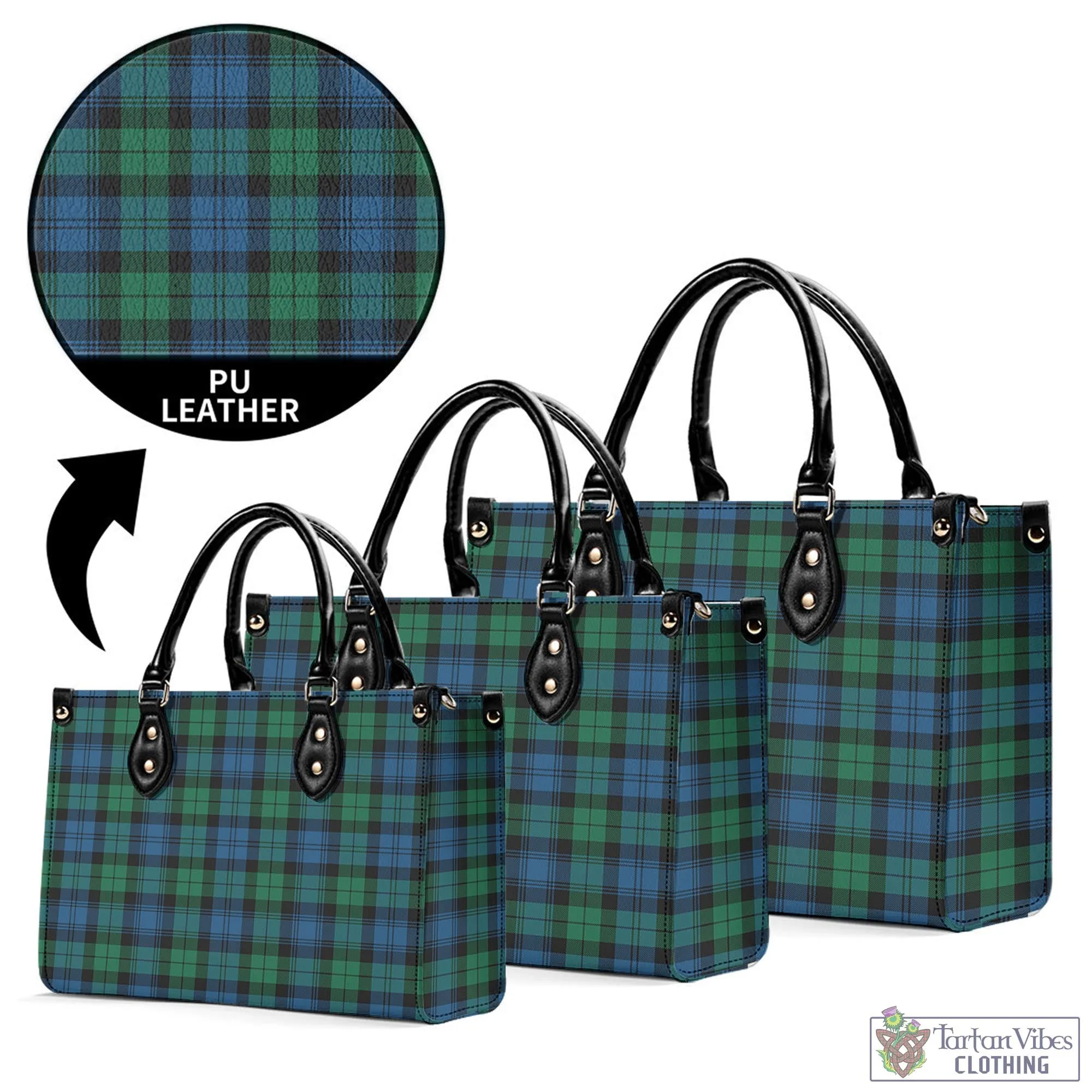 Black Watch Ancient Tartan Luxury Leather Handbags