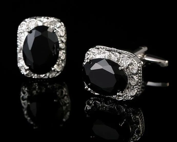 Black Zircon Silver Cufflinks