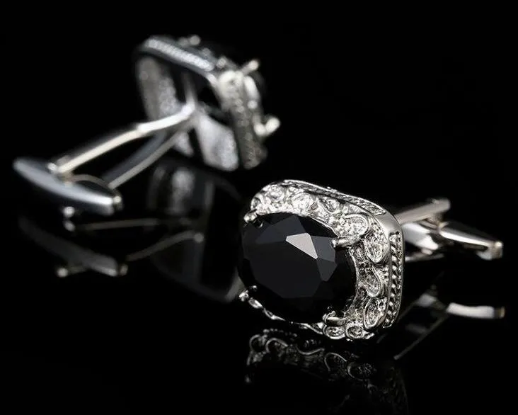 Black Zircon Silver Cufflinks