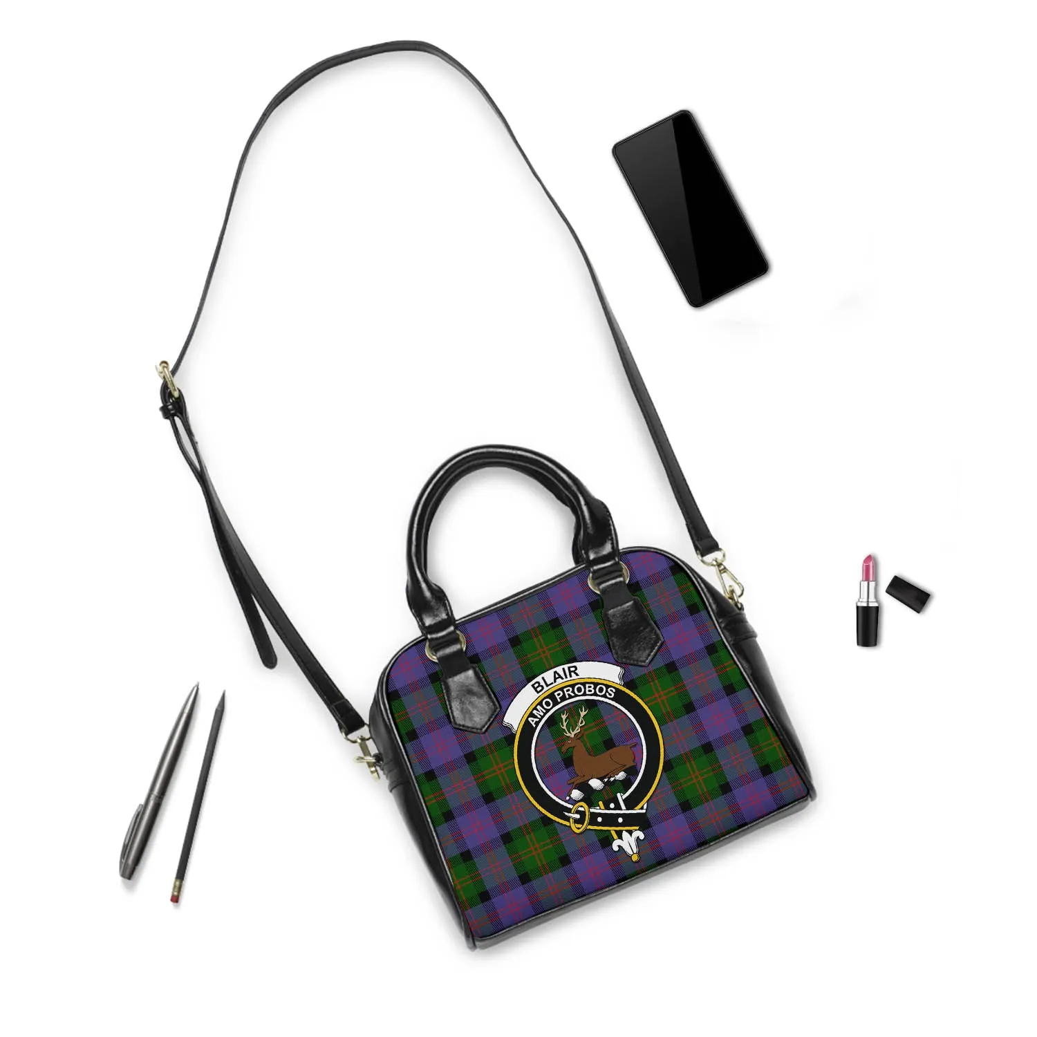 Blair Modern Tartan Shoulder Handbags with Family Crest