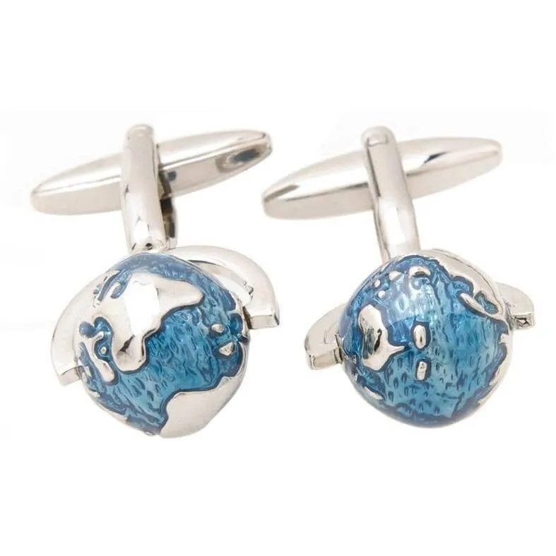 Blue Abstract Spinning Globe Cufflinks