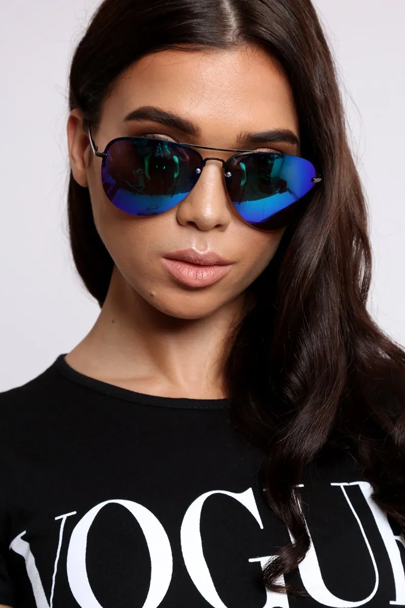 Blue And Green Reflective Aviator Sunglasses - Rhio