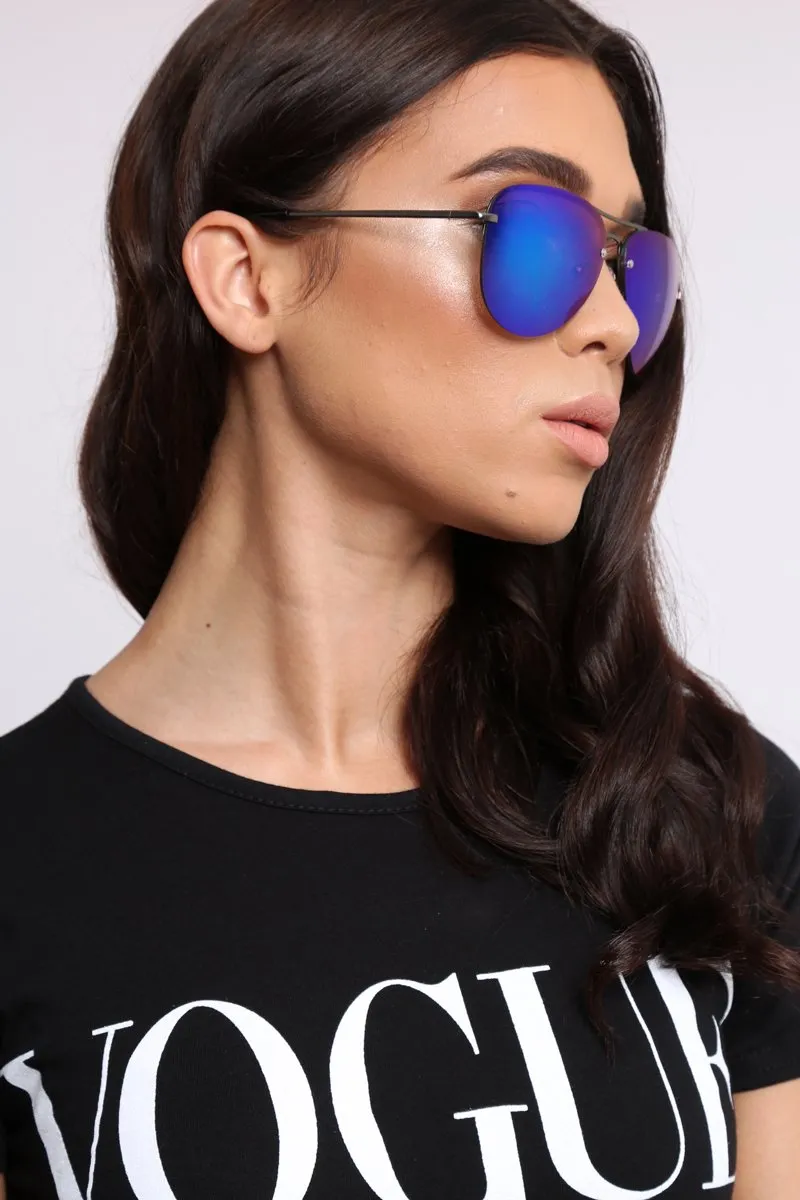 Blue And Green Reflective Aviator Sunglasses - Rhio