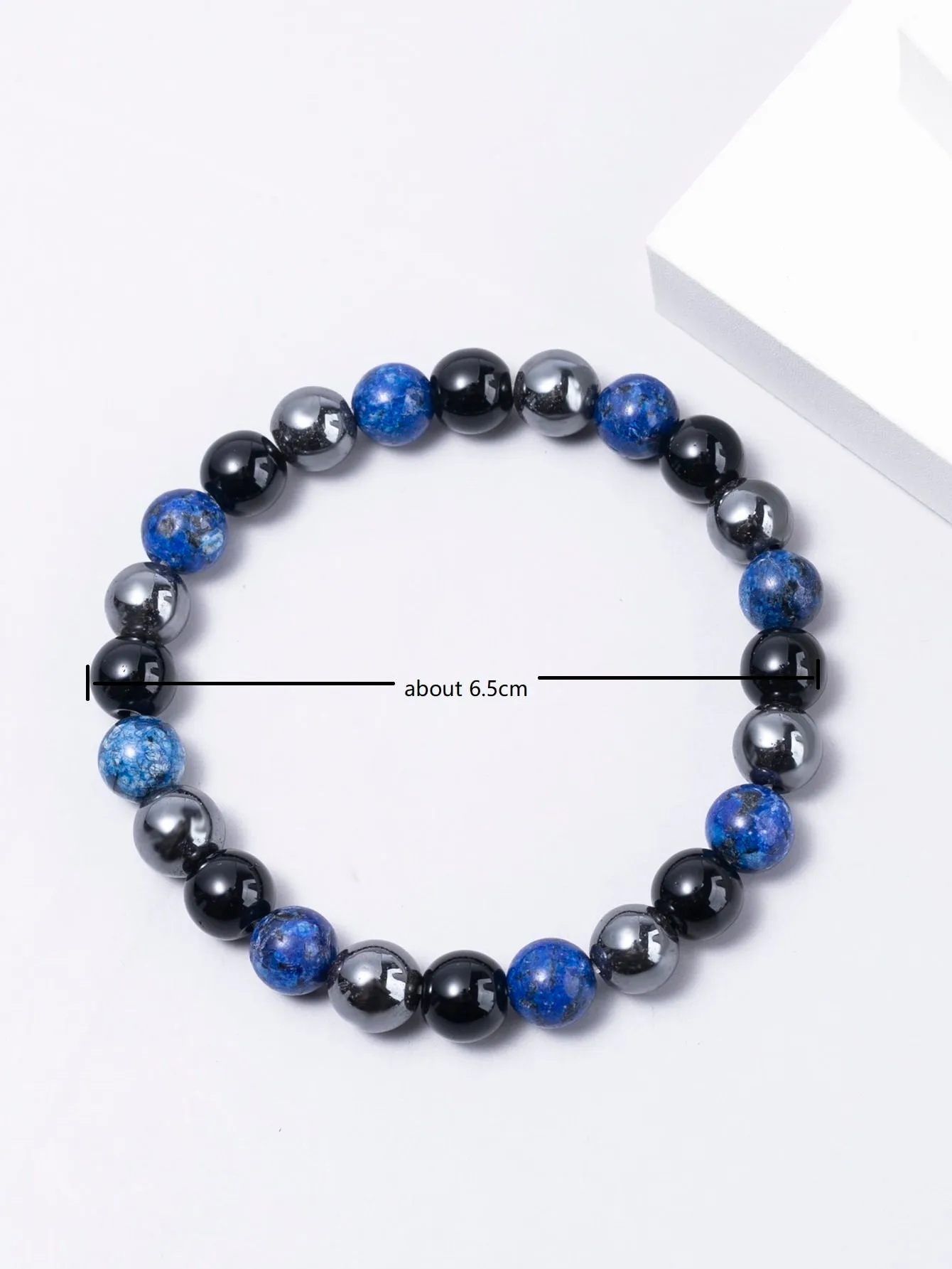 Blue Black Stone Beaded Bracelet Boho Crafted Creative Beads Design Stretchy