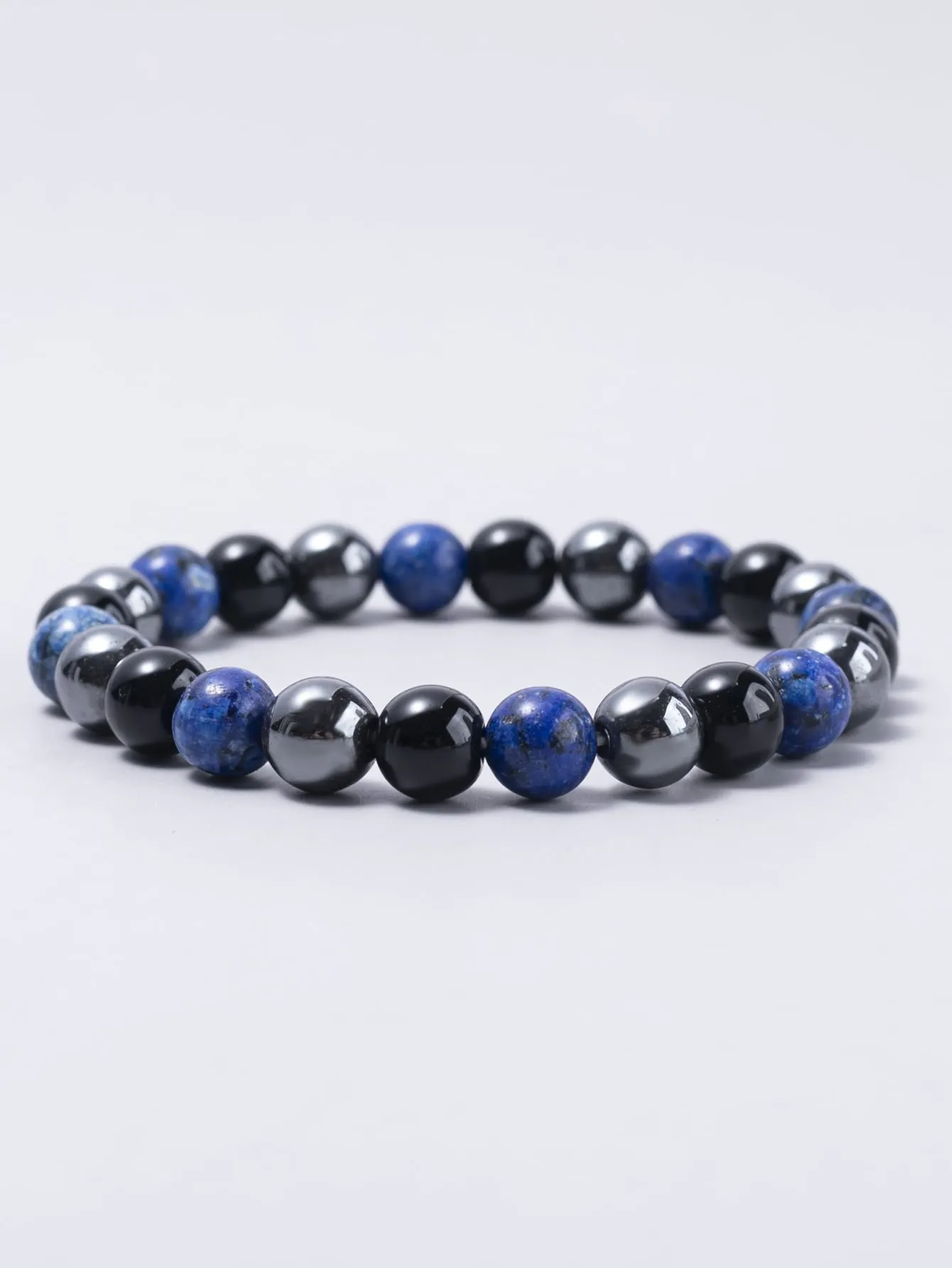 Blue Black Stone Beaded Bracelet Boho Crafted Creative Beads Design Stretchy