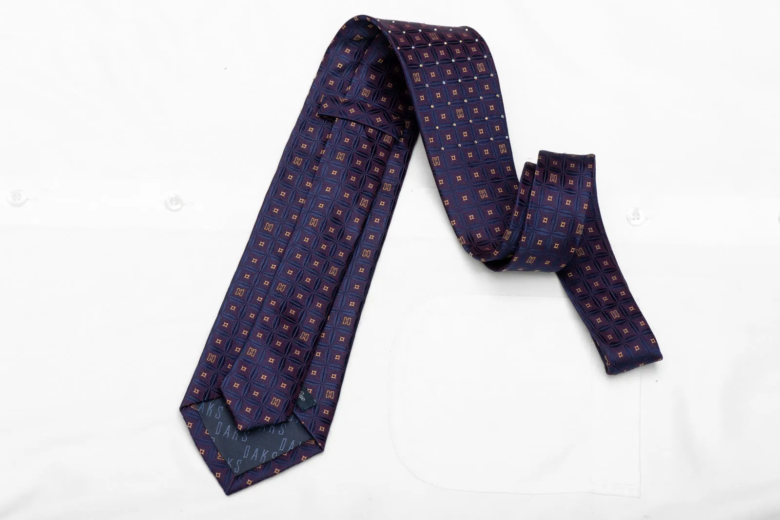 Blue Burgundy Geometric Rhinestone Silk Necktie