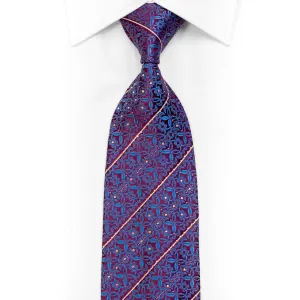 Blue Cartouche & Striped On Burgundy Rhinestone Tie With Sparkles