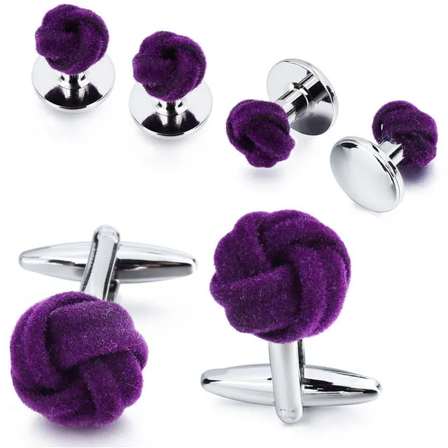 Blue&Purple Silk Knot Cufflink set