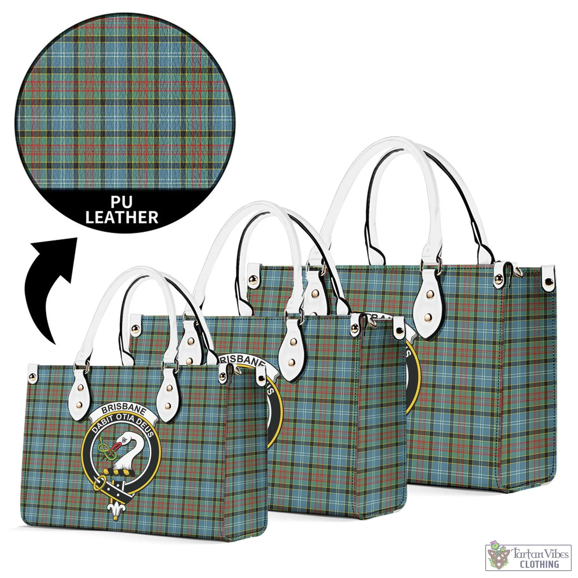 Brisbane Tartan Luxury Leather Handbags with Family Crest