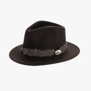 Brown Fedora with Guinea Fowl Wrap