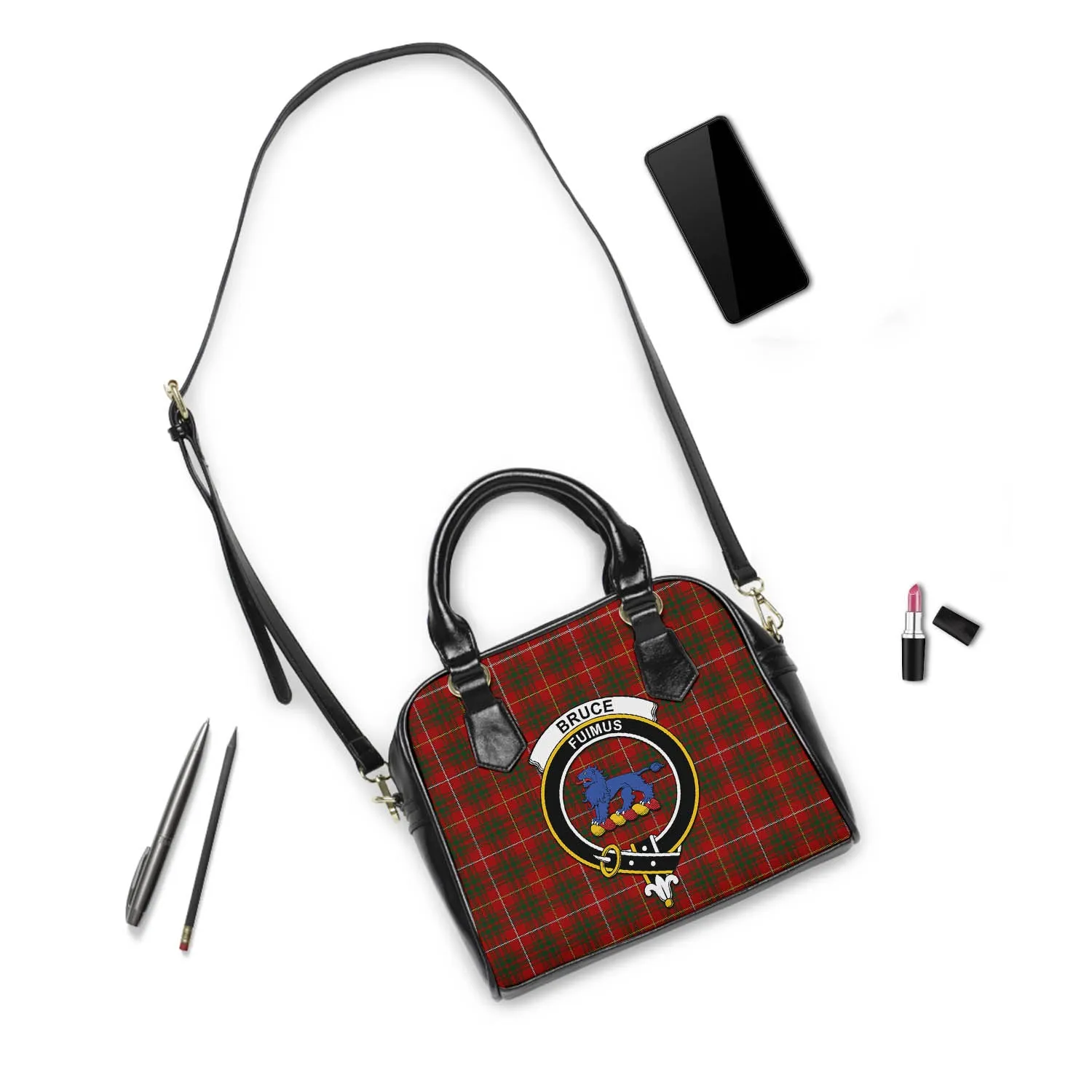 Bruce Tartan Shoulder Handbags with Family Crest