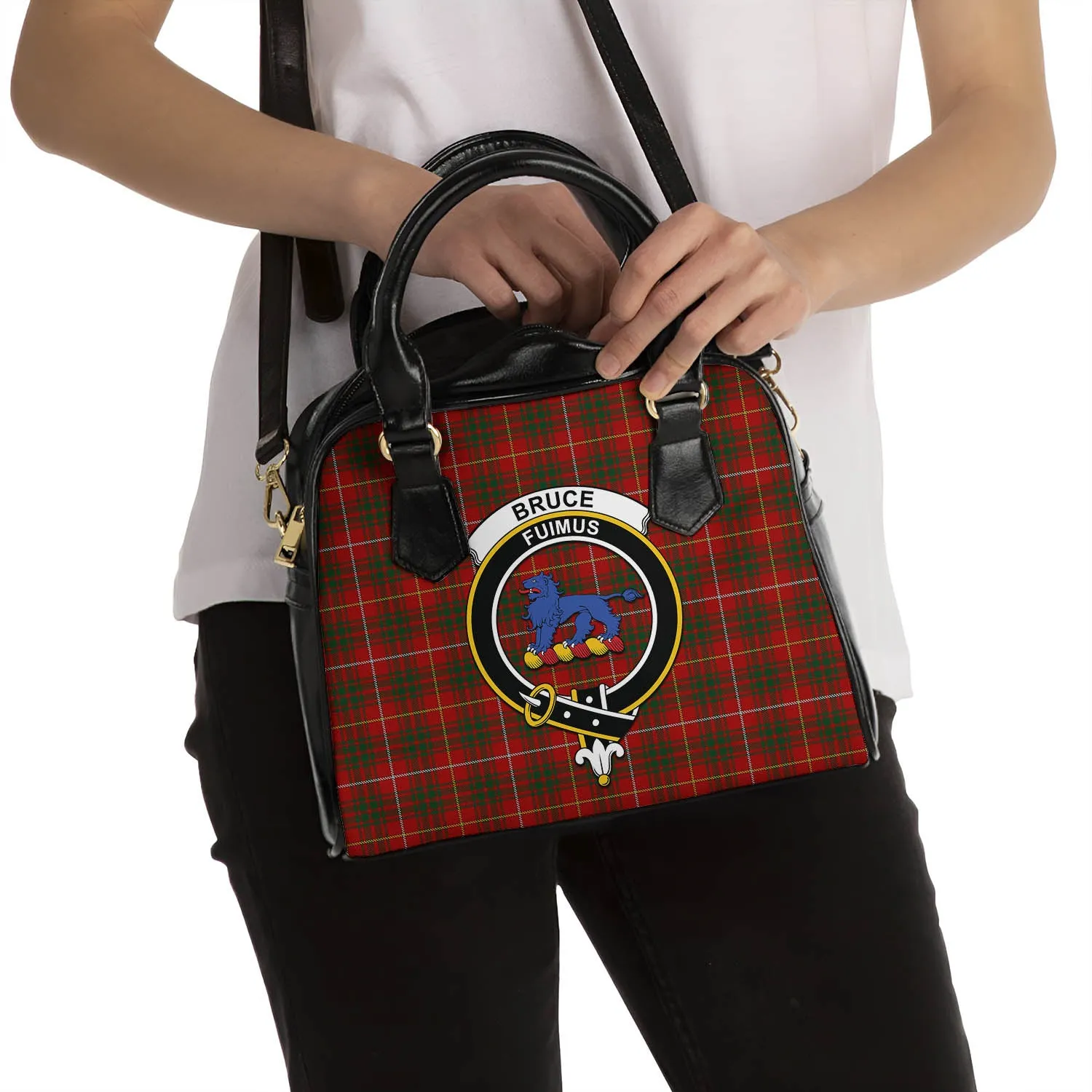 Bruce Tartan Shoulder Handbags with Family Crest