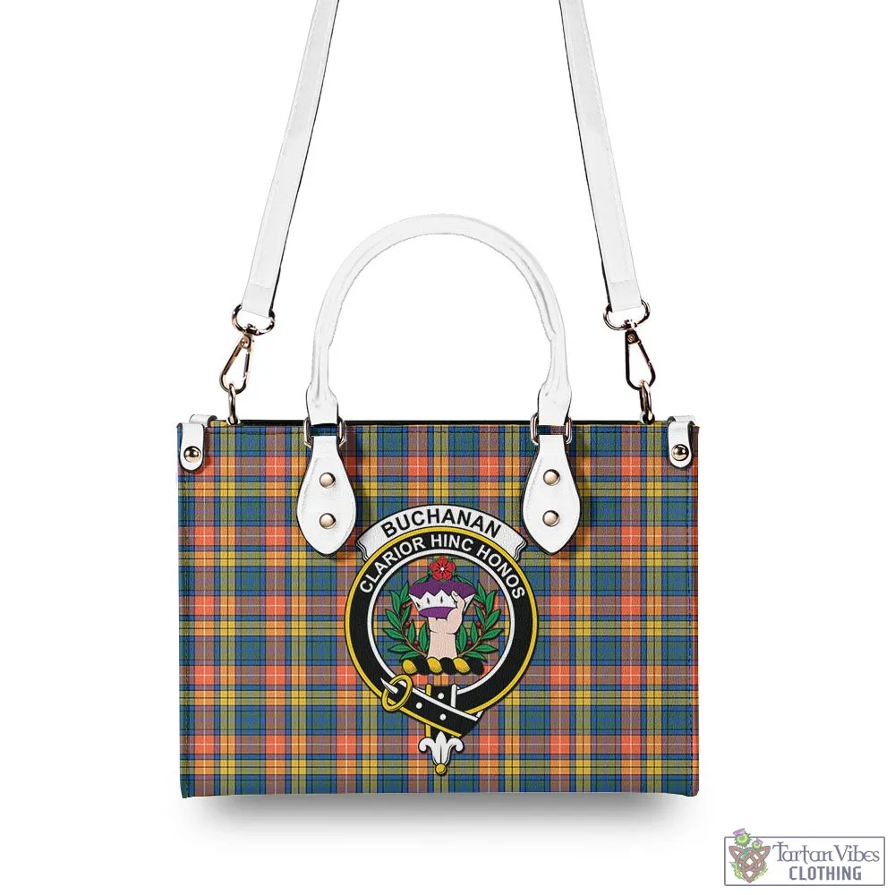 Buchanan Ancient Tartan Luxury Leather Handbags with Family Crest