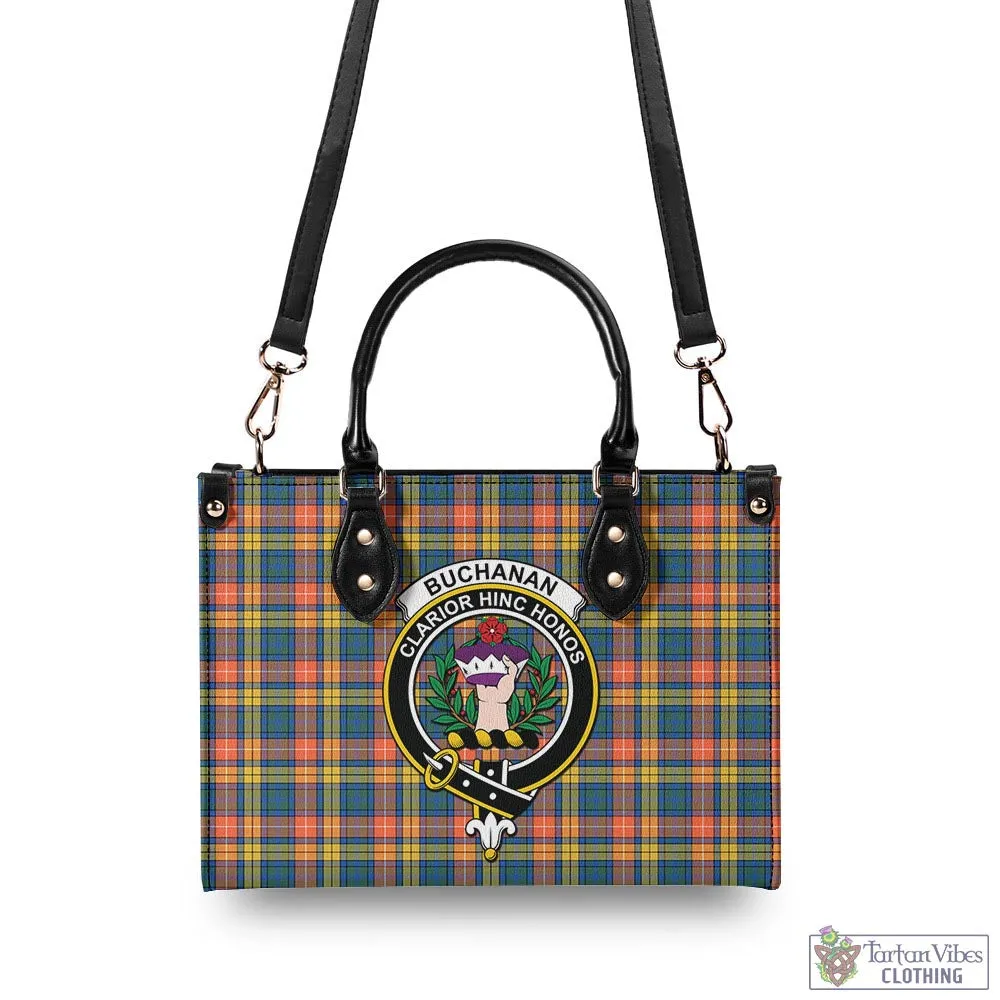 Buchanan Ancient Tartan Luxury Leather Handbags with Family Crest