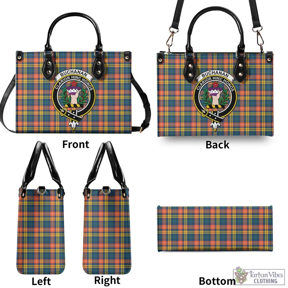 Buchanan Ancient Tartan Luxury Leather Handbags with Family Crest