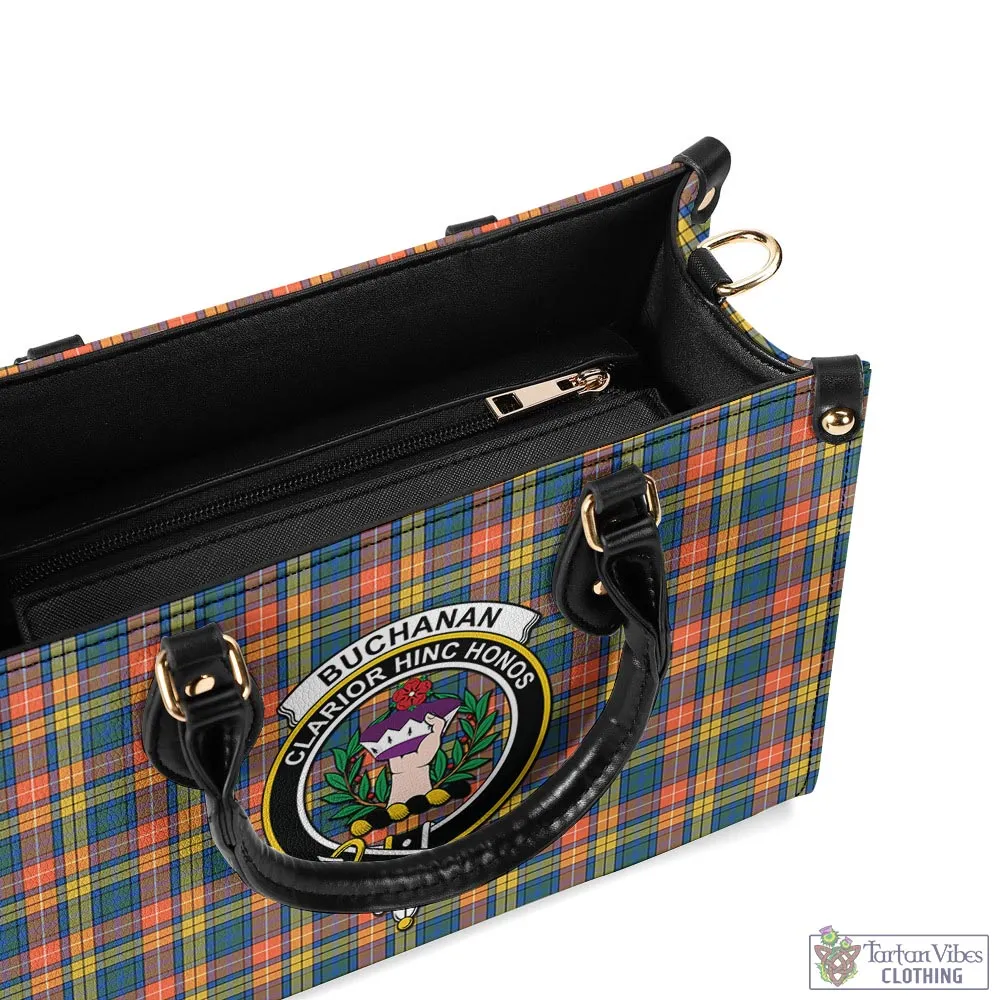 Buchanan Ancient Tartan Luxury Leather Handbags with Family Crest