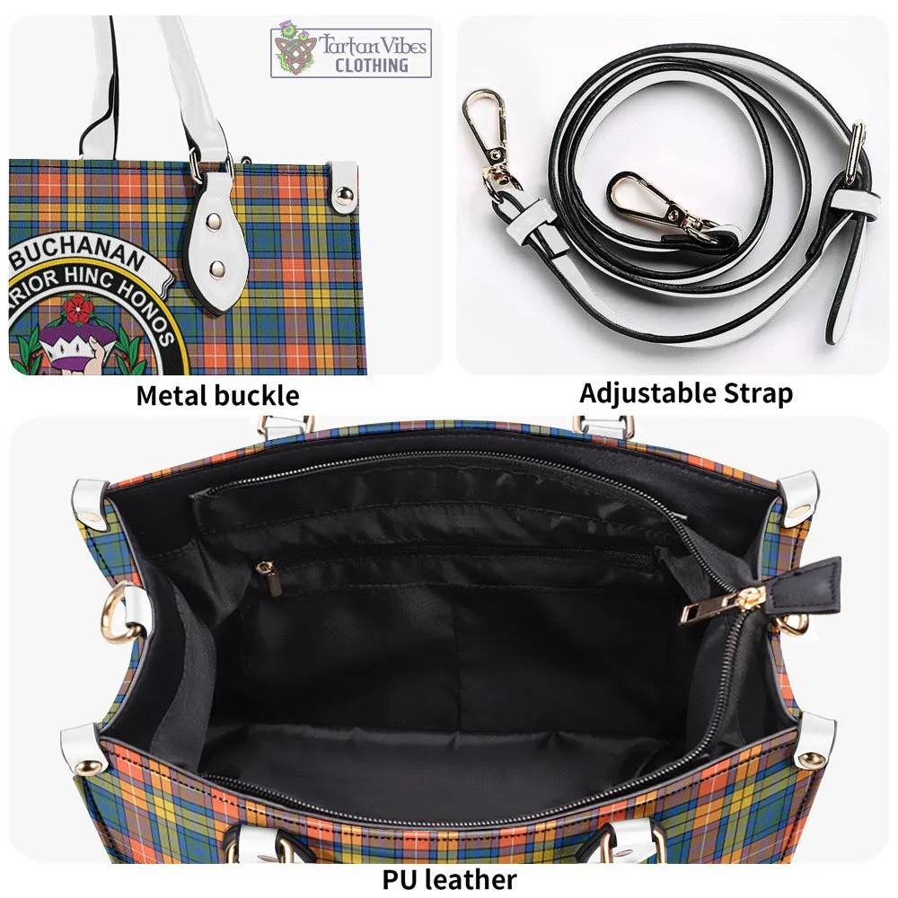 Buchanan Ancient Tartan Luxury Leather Handbags with Family Crest