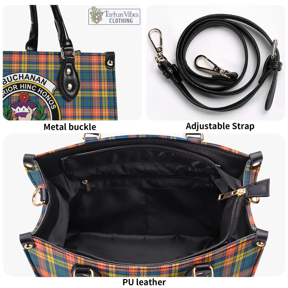 Buchanan Ancient Tartan Luxury Leather Handbags with Family Crest