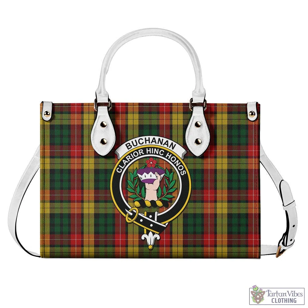 Buchanan Tartan Luxury Leather Handbags with Family Crest