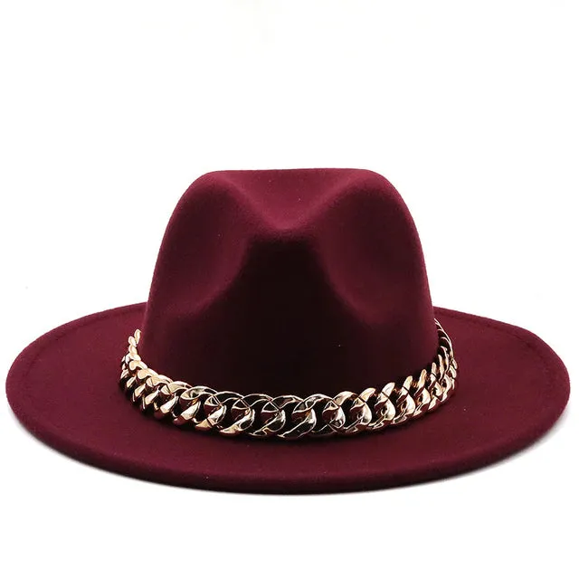 Burgundy Chain Fedora Hat