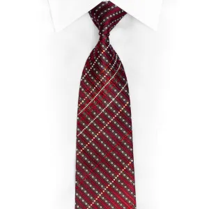 Burgundy Red & Silver Rhinestone Silk Necktie With Silver Sparkles