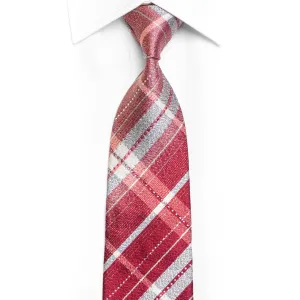 Burgundy Silver Plaid Rhinestone Silk Tie