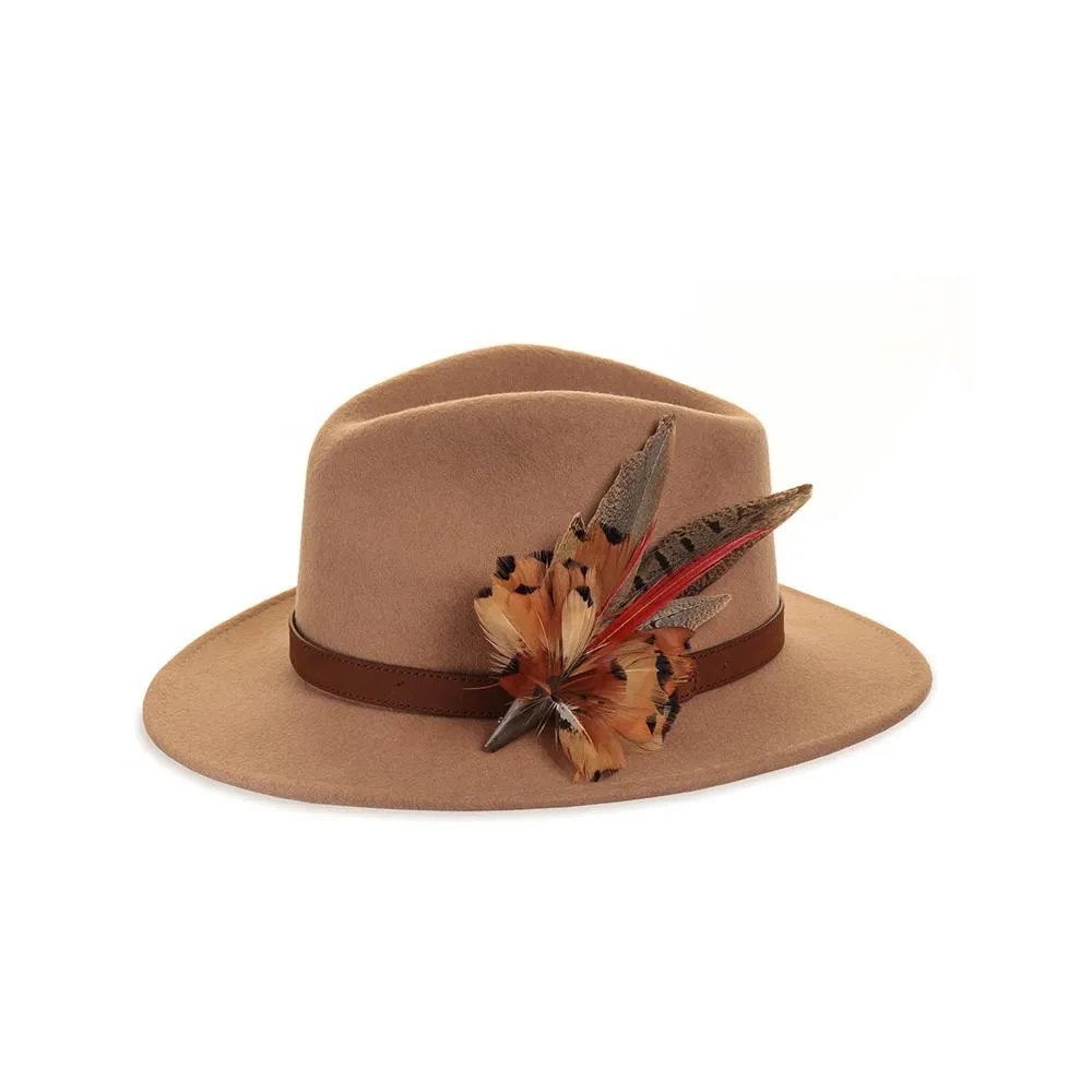 Camel Fedora with Pheasant Spear Pin