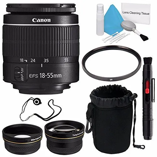 Canon EF-S 18-55mm f/3.5-5.6 III Lens (International Model)   58mm Wide Angle Lenses   58mm UV Filter   Deluxe Lens Pouc