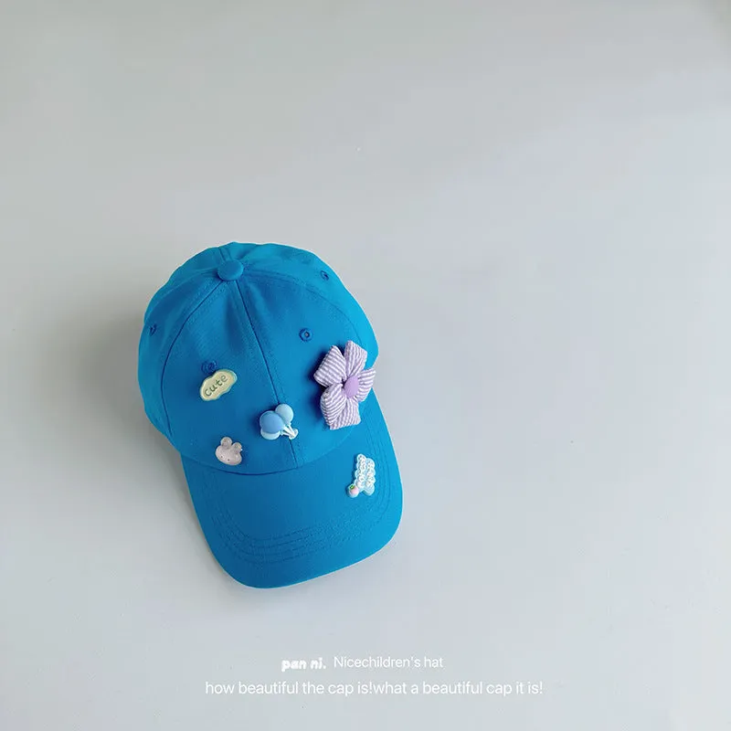 Cartoon letters and flowers children's baseball cap autumn style cute girl baby peaked cap washed soft top style hat