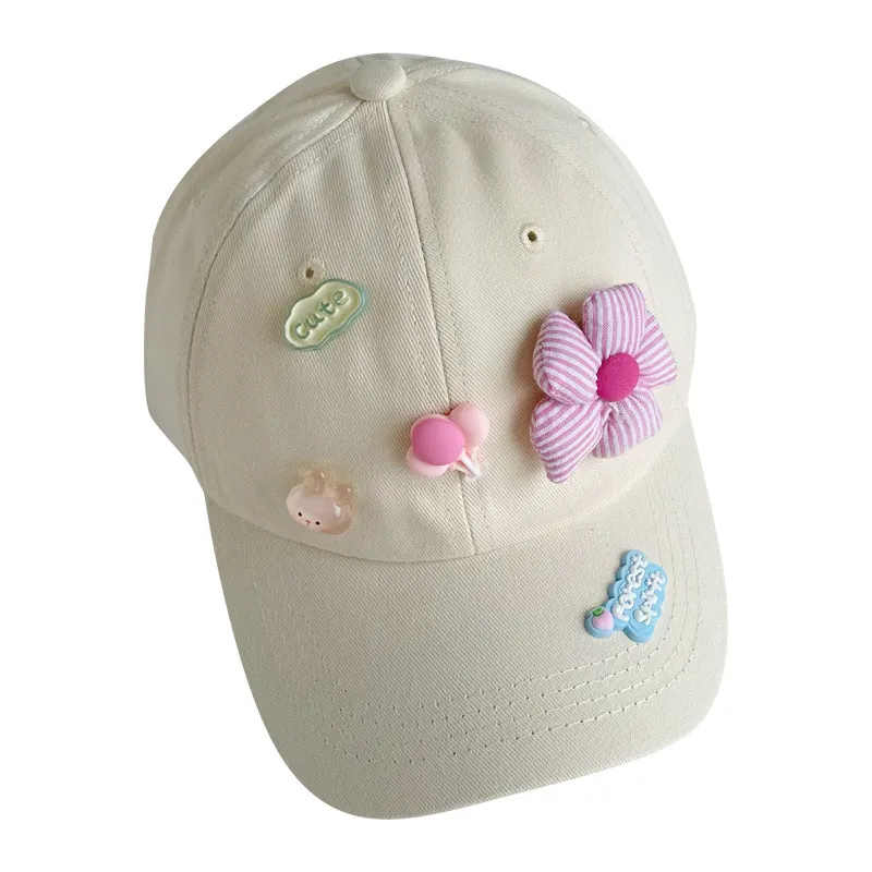 Cartoon letters and flowers children's baseball cap autumn style cute girl baby peaked cap washed soft top style hat