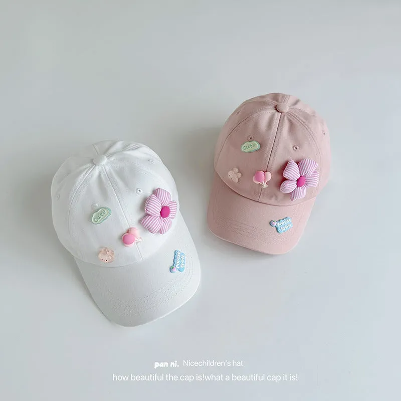 Cartoon letters and flowers children's baseball cap autumn style cute girl baby peaked cap washed soft top style hat