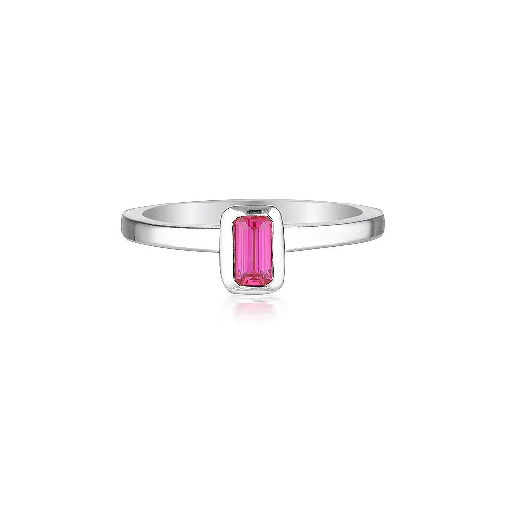 CELEBRATION STACKER RING - SMALL EMERALD CUT - RUBY CORUNDUM