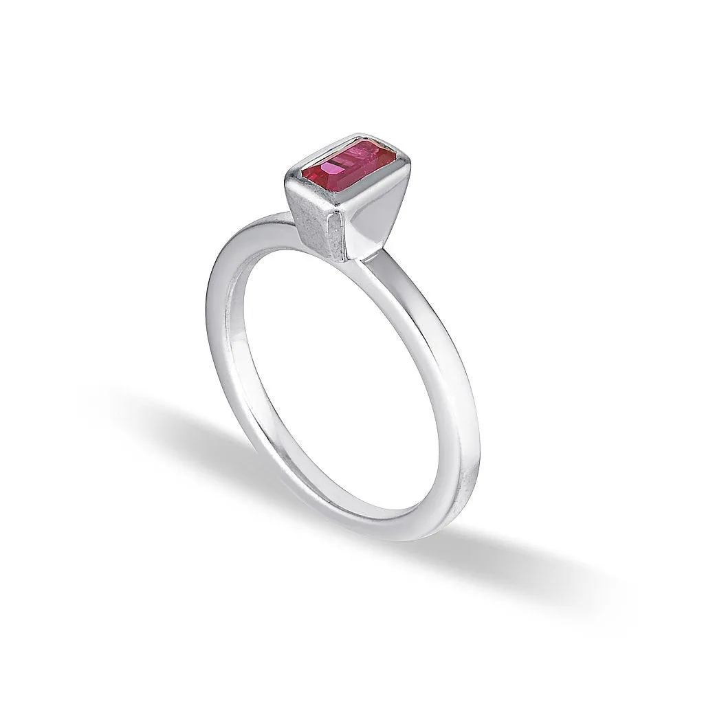 CELEBRATION STACKER RING - SMALL EMERALD CUT - RUBY CORUNDUM