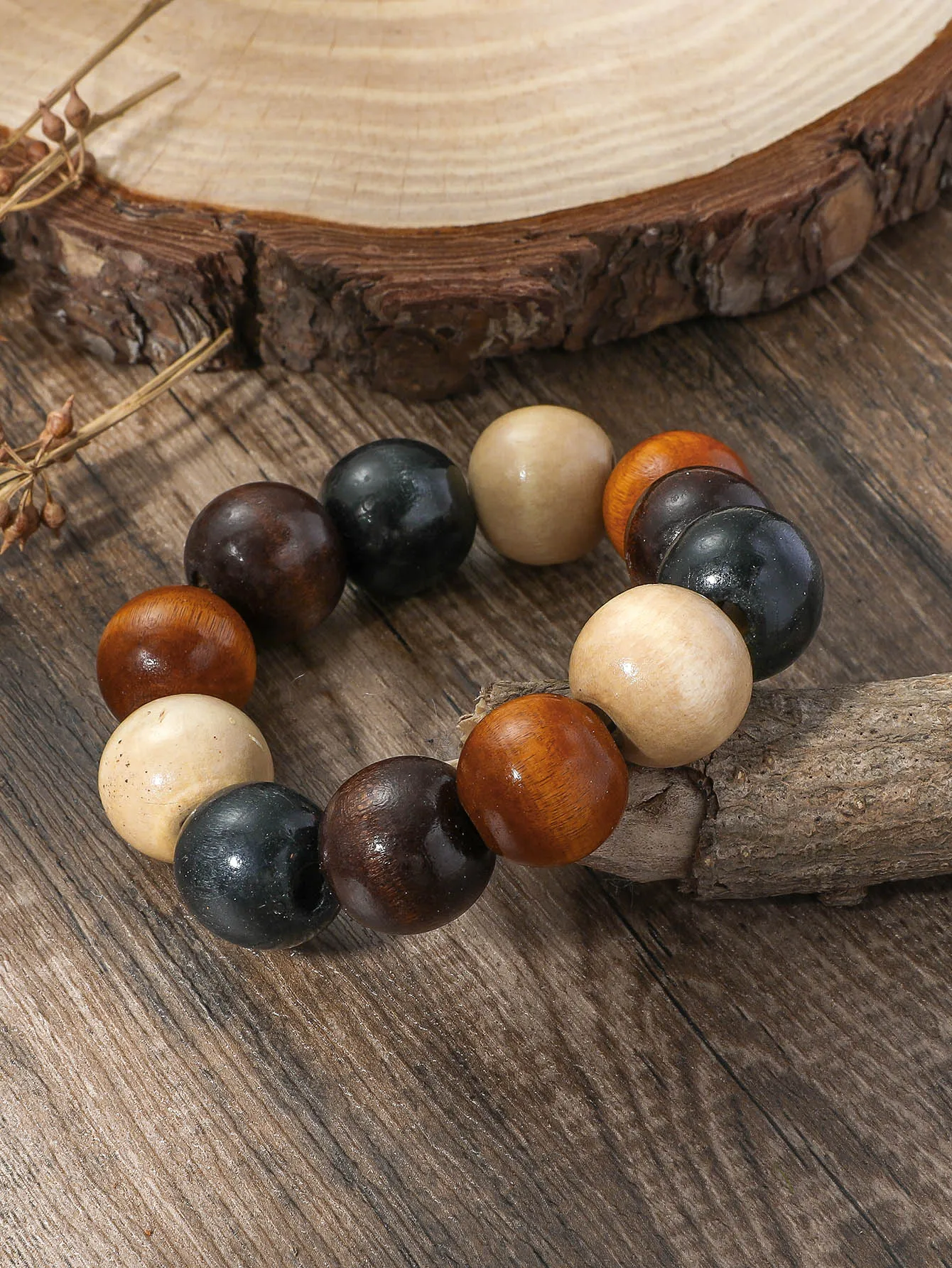 Colorful Wooden Beaded Bracelet for Women Men Stretchy Stackable Bracelets