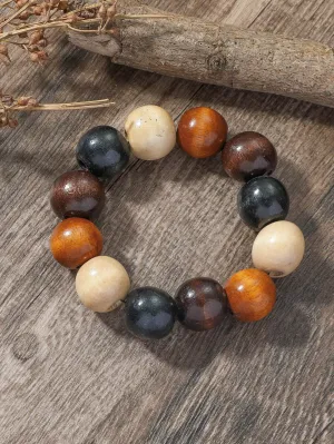 Colorful Wooden Beaded Bracelet for Women Men Stretchy Stackable Bracelets