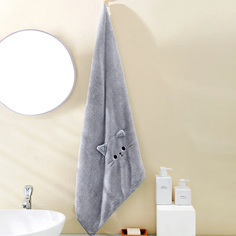 Coral Velvet Cartoon Cat Hair Drying Towel