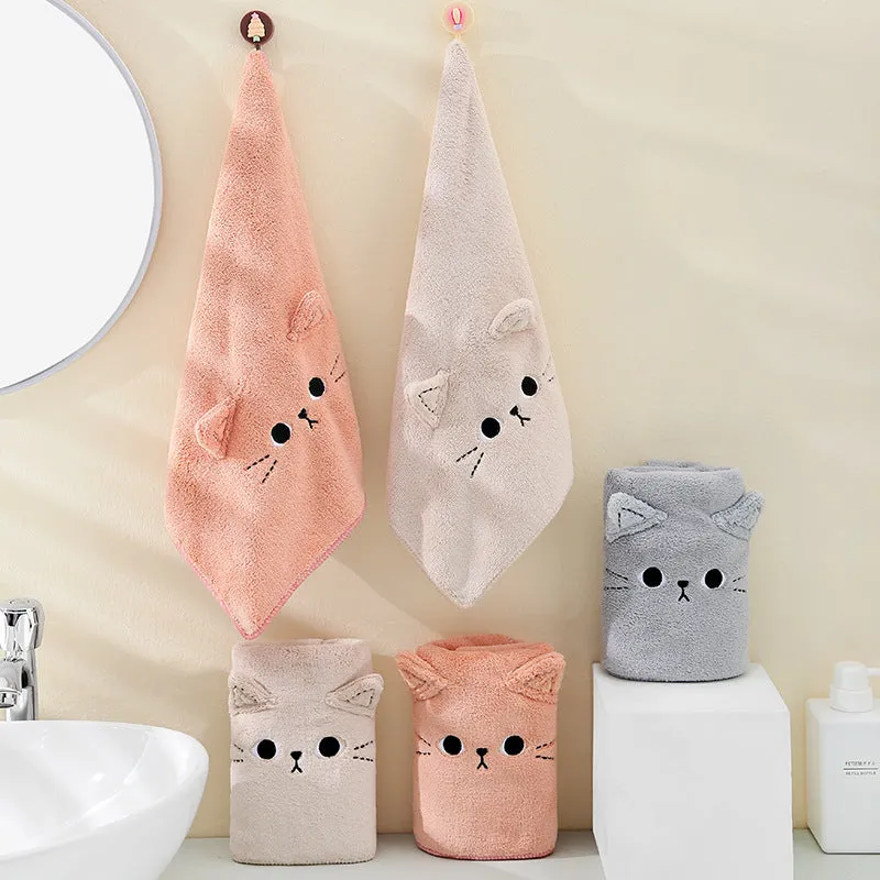 Coral Velvet Cartoon Cat Hair Drying Towel