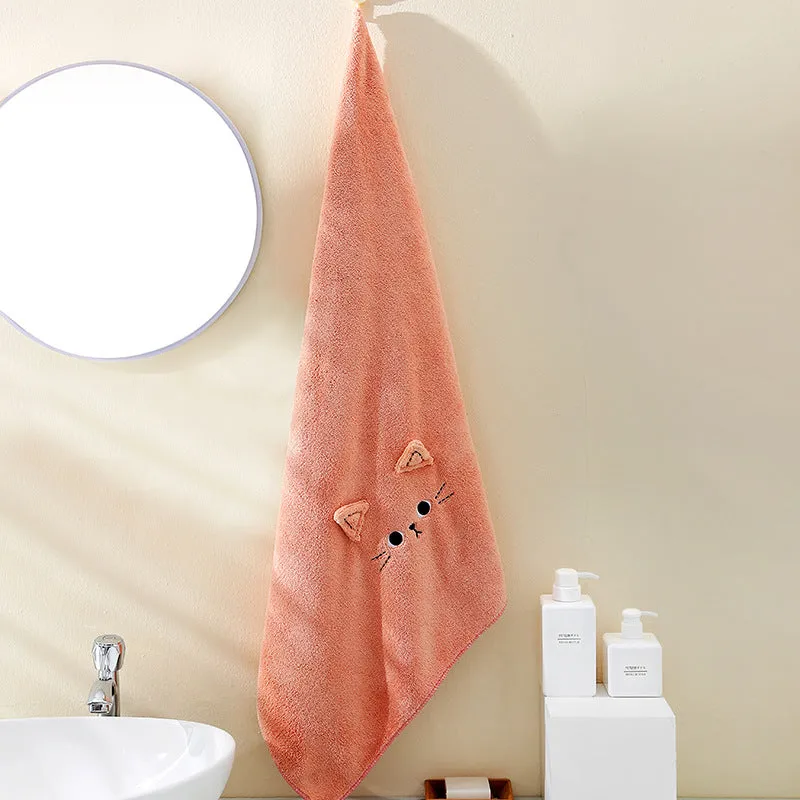 Coral Velvet Cartoon Cat Hair Drying Towel