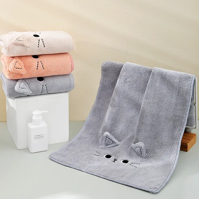 Coral Velvet Cartoon Cat Hair Drying Towel