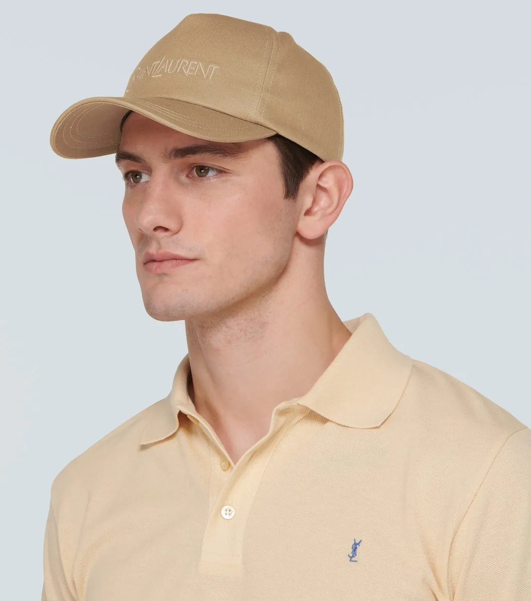 Cotton and linen gabardine baseball cap with Saint Laurent logo, beige