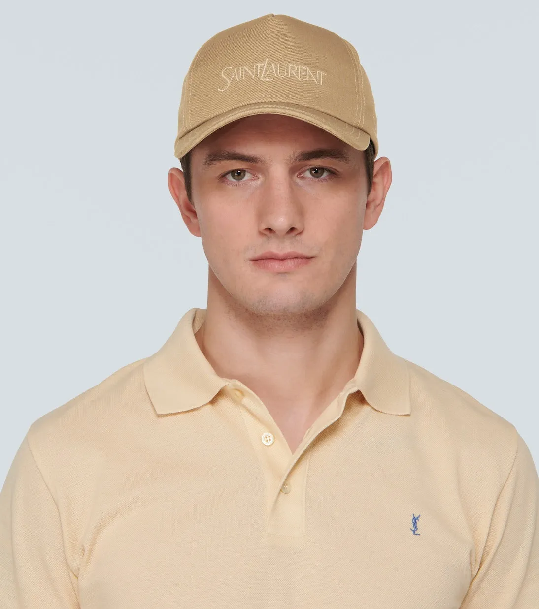 Cotton and linen gabardine baseball cap with Saint Laurent logo, beige