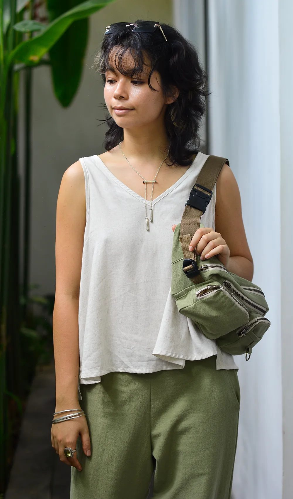 Cotton Linen Fanny Pack - Lichen Green