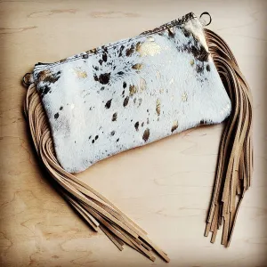 Cream & Gold Hair-on Leather Clutch