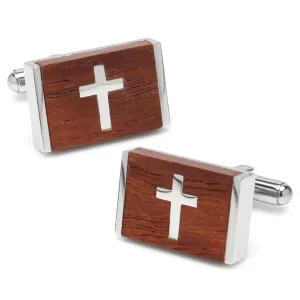 Cross Wood Stainless Steel Cufflinks