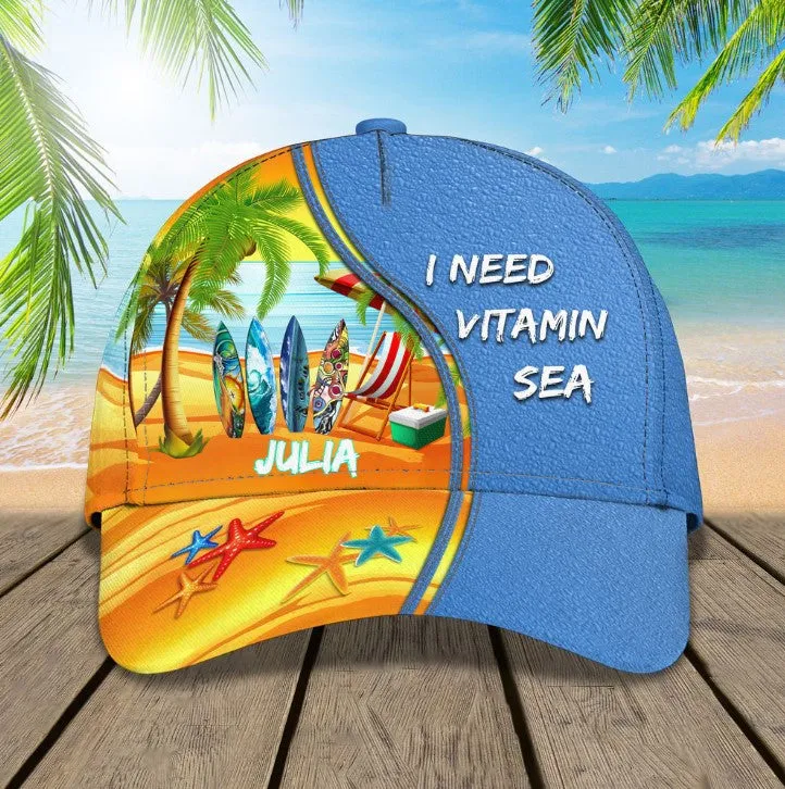 Customized Hello Summer Love Beach 3D baseball Cap for Girlfriend, Beach Hat for Her