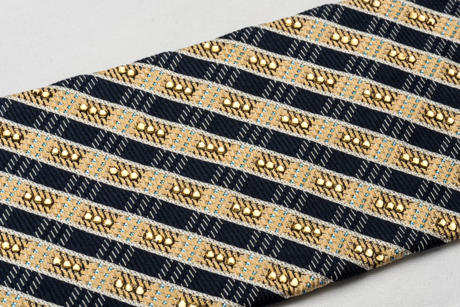 Daks Silk Rhinestone Tie Black Gold Stripes With Silver Blue Sparkles