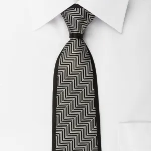 Daniel Skinny Necktie Silver Zig Zags On Black With Sparkles